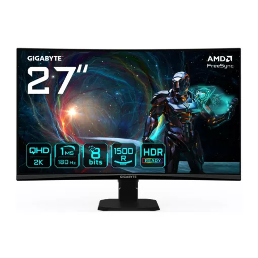 GIGABYTE GS27QCA 27" Moniteur Gaming Incurvé QHD - 2560 x 1440, 180Hz, 1ms, 250 cd/m², FreeSync, HDR Ready, HDMI 2.0, DisplayPort 1.4