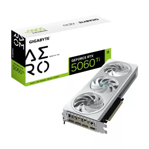 GIGABYTE GeForce RTX 5060 Ti AERO OC 16G Carte Graphique GDDR7, 128 bits, PCI-E 5.0, 2647MHz Fréquence du processeur, 3 x DisplayPort, 1 x HDMI, GV-N506TAERO OC-16GD