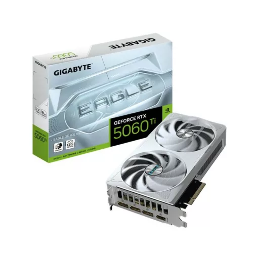 GIGABYTE GeForce RTX 5060 Ti EAGLE OC ICE 8G Carte Graphique ? 8 Go GDDR7, 128 bits, PCI-E 5.0, 2617 MHz Fréquence du processeur, 3 x DisplayPort, 1 x HDMI, GV-N506TEAGLEOC ICE-8GD