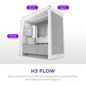Alternative view of NZXT H3 Flow (2025) micro-ATX Mid-tower Case - All White Color