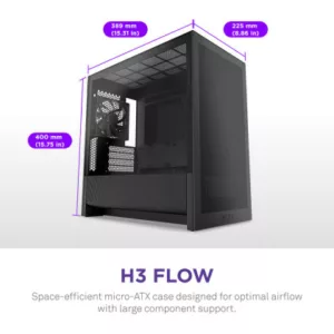 Alternative view of NZXT H3 Flow micro-ATX Mid-tower Case - All Black Color