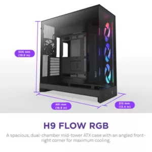 Alternative view of NZXT H9 Flow RGB (CM-H92FB-R1) Dual-Chamber Mid-Tower Case w/ RGB Fans - All Bla
