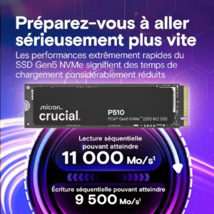 Alternative view of CRUCIAL P510 1TB PCIe Gen5 NVMe" 2280 M.2 SSD (Tray)