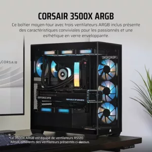 Alternative view of CORSAIR 3500X LX-R RGB Tempered Glass Mid-Tower PC Case, Black