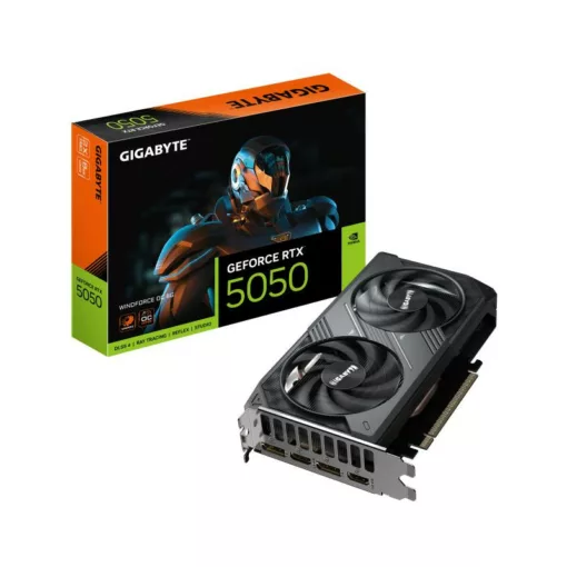GIGABYTE GeForce RTX 5050 WINDFORCE OC 8G Carte Graphique - 8GB GDDR6, 128bit, PCI-E 5.0, 2587MHz Fréquence du c?ur, 2 x DP, 2 x HDMI, NVIDIA DLSS 4, GV-N5050WF2OC-8GD