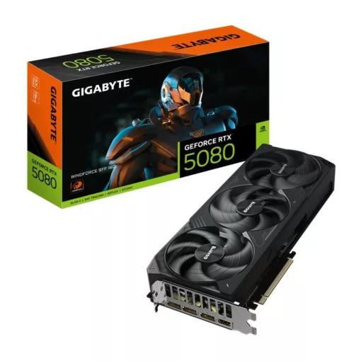 GIGABYTE GeForce RTX 5080 WINDFORCE SFF 16G Carte Graphique - 16GB GDDR7, 256 bits, PCI-E 5.0, 2617 MHz Core Clock, 3 x DisplayPort, 1 x HDMI, GV-N5080WF3-16GD