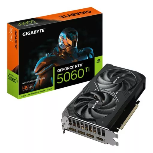 GIGABYTE GeForce RTX 5060 Ti WINDFORCE MAX OC 16G Carte Graphique ? 16 Go GDDR7, 128 bits, PCI-E 5.0, 2587 MHz Fréquence du processeur, 3 x DisplayPort, 1 x HDMI, NVIDIA DLSS 4, GV-N506TWF2MAX OC-16GD