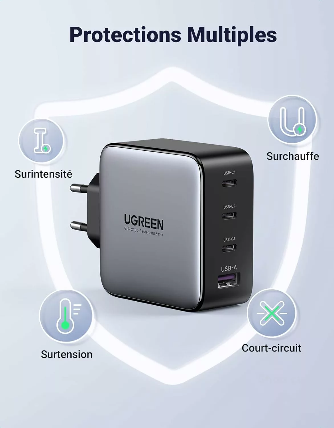 UGREEN Chargeur 100W 2C1A GaN avec cable Retractable USB-C – Image 7