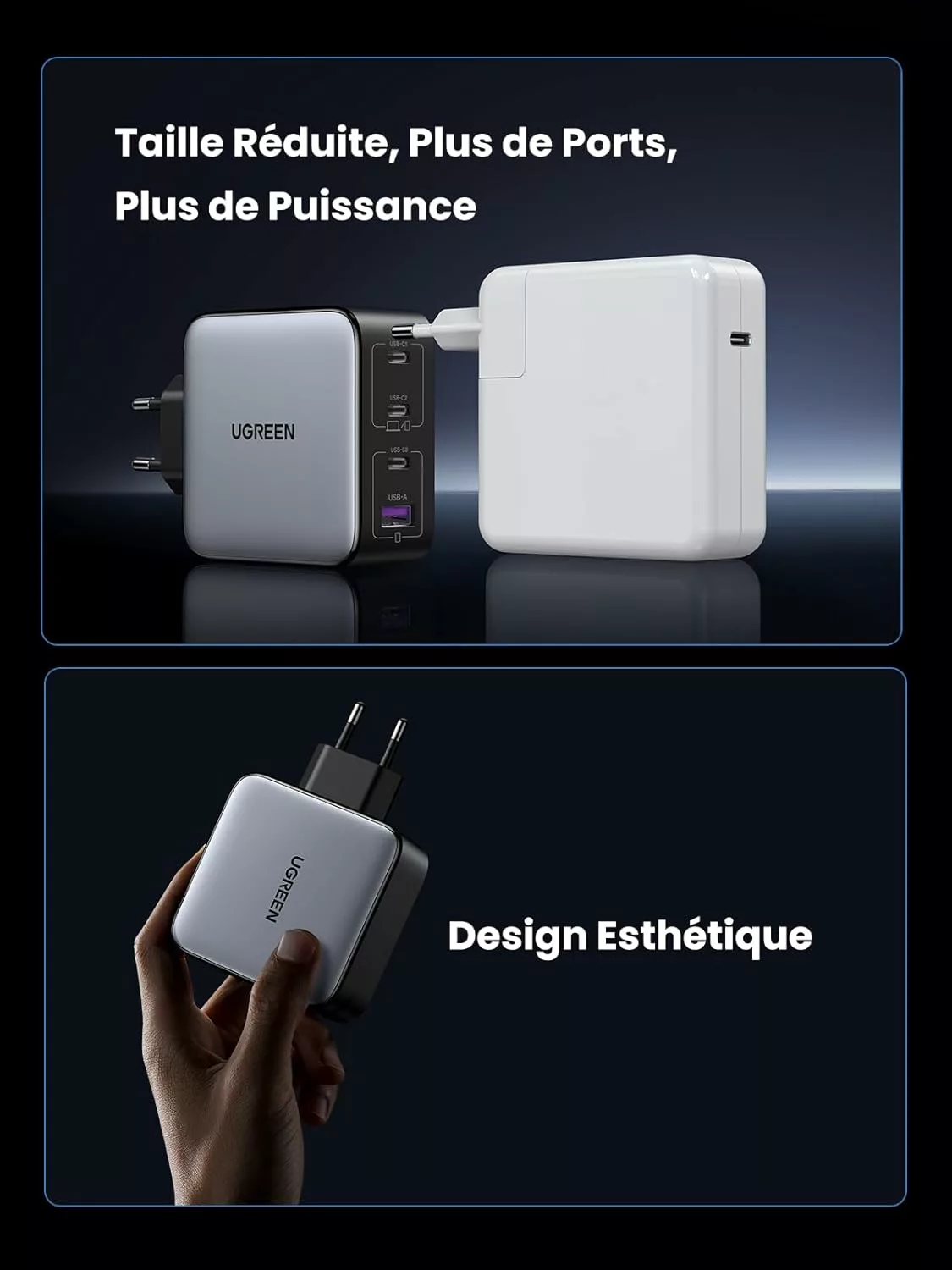 UGREEN Chargeur 100W 2C1A GaN avec cable Retractable USB-C – Image 6