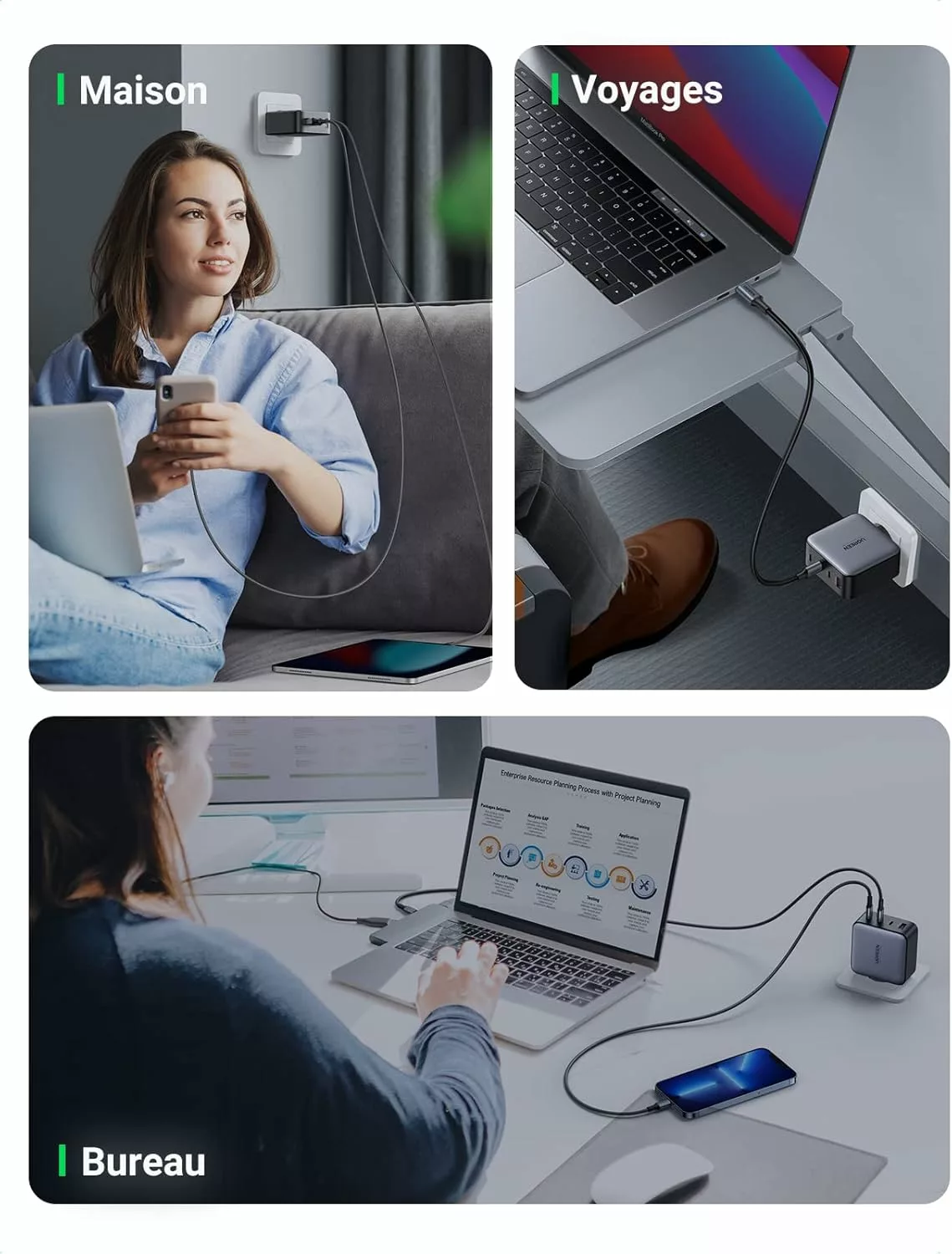 UGREEN Chargeur 100W 2C1A GaN avec cable Retractable USB-C – Image 8