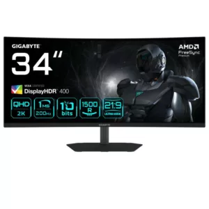 GIGABYTE G34WQC2 Moniteur Gaming Incurvé 34? WQHD - 3440 x 1440, 1500R, 200Hz, 1ms, 450 cd/m², AMD FreeSync Premium, DisplayHDR 400, HDMI 2.0, Displayport 1.4