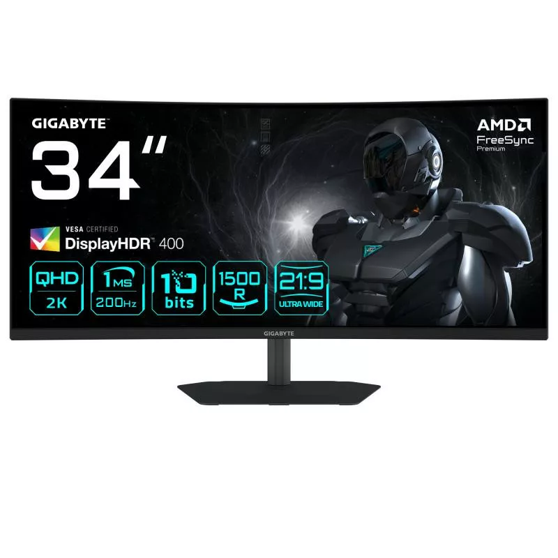 GIGABYTE G34WQC2 Moniteur Gaming Incurvé 34? WQHD - 3440 x 1440, 1500R, 200Hz, 1ms, 450 cd/m², AMD FreeSync Premium, DisplayHDR 400, HDMI 2.0, Displayport 1.4