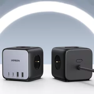 Alternative view of Multiprise UGREEN Nexode DigiNest Cube 3 prises, 3680W, AC, Schuko, 2x USB-C, 2x USB-A, 1,8m, Gris