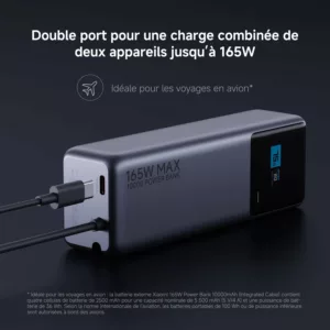 Alternative view of Xiaomi 165W Power Bank 10000mAh avec câble USB-C, 165W Double Ports, Charge Automatique 90W, Batterie Lithium-ION, qualité aéronautique, pour iphone, Samsung, MacBook, Xiaomi, Pixel