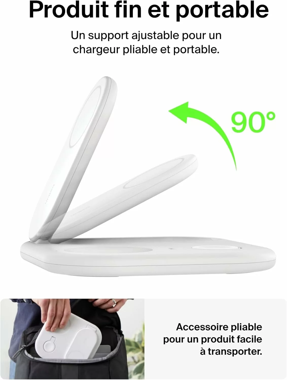 Belkin BoostCharge Socle de Recharge 2-en-1 aimanté et Pliable Qi2, 15W, Compatible MagSafe Chargeur sans Fil, Recharge Rapide, Apple iPhone 17, iPhone Air, Pixelsnap, Adaptateur Inclus - Blanc – Image 7