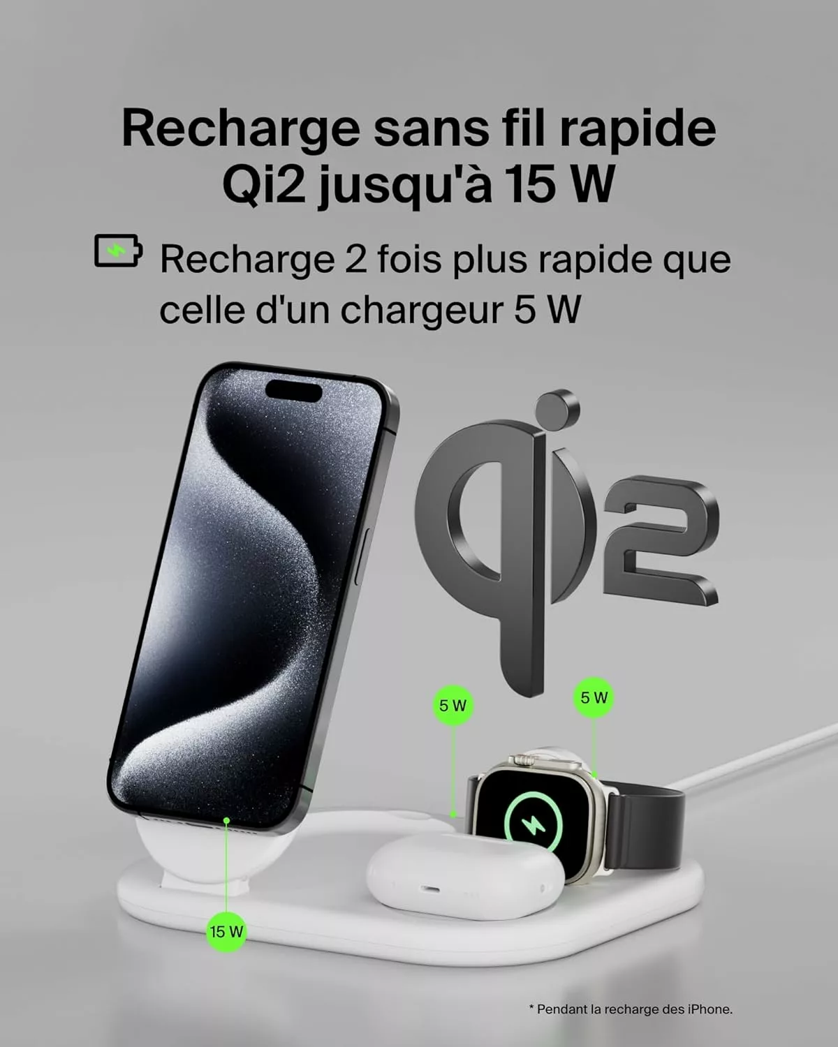 Belkin BoostCharge Socle de Recharge 2-en-1 aimanté et Pliable Qi2, 15W, Compatible MagSafe Chargeur sans Fil, Recharge Rapide, Apple iPhone 17, iPhone Air, Pixelsnap, Adaptateur Inclus - Blanc – Image 10