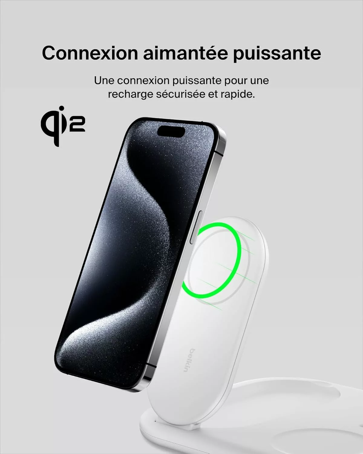 Belkin BoostCharge Socle de Recharge 2-en-1 aimanté et Pliable Qi2, 15W, Compatible MagSafe Chargeur sans Fil, Recharge Rapide, Apple iPhone 17, iPhone Air, Pixelsnap, Adaptateur Inclus - Blanc – Image 8