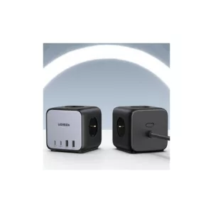 Multiprise UGREEN Nexode DigiNest Cube 3 prises, 3680W, AC, Schuko, 2x USB-C, 2x USB-A, 1,8m, Gris