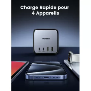 Alternative view of Multiprise UGREEN Nexode DigiNest Cube 3 prises, 3680W, AC, Schuko, 2x USB-C, 2x USB-A, 1,8m, Gris