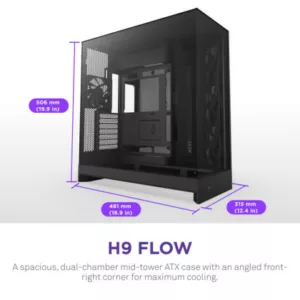 Alternative view of NZXT H9 Flow (2025) Dual-Chamber Mid-Tower Case - All Black