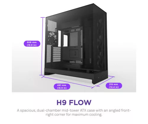NZXT H9 Flow (2025) Dual-Chamber Mid-Tower Case - All Black – Image 2