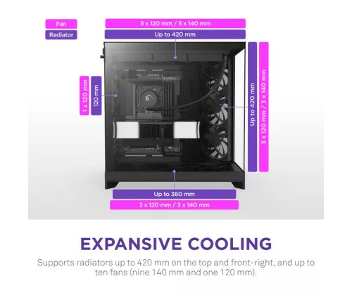 NZXT H9 Flow (2025) Dual-Chamber Mid-Tower Case - All Black – Image 3