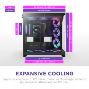 NZXT H9 Flow RGB (CM-H92FB-R1) Dual-Chamber Mid-Tower Case w/ RGB Fans - All Bla – Image 4