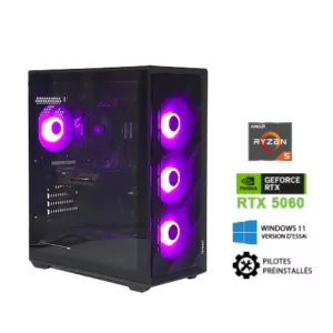 Ryzen5 5500 - B550M - RTX5060 8Go - VENGEANCE DDR4 16Go - SSD 1To - 650W - Windows 11 en version d'essai avec ses pilotes preinstalles.