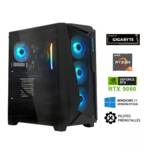 Ryzen5 7500F - B650M - RTX5060 8Go - VENGEANCE DDR5 16Go - SSD 1To - USB Type-C en facade - LAN 2.5 GbE - 650W - Windows 11 en version d'essai avec ses pilotes preinstalles.