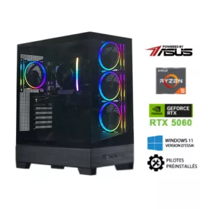Ryzen5 7500F - B650M - RTX5060 8Go - VENGEANCE DDR5 16Go - SSD 1To - USB Type-C en facade - LAN 2.5 GbE - 750W - Windows 11 en version d'essai avec ses pilotes preinstalles.