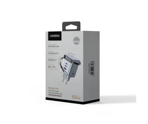 UGREEN Chargeur 100W 2C1A GaN avec cable Retractable USB-C