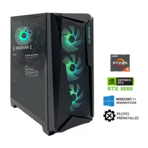 Ryzen5 5500 - B550 - RTX5060 8Go - VENGEANCE DDR5 16Go - SSD 1To - USB Type-C en facade - 650W - Windows 11 en version d'essai avec ses pilotes preinstalles.